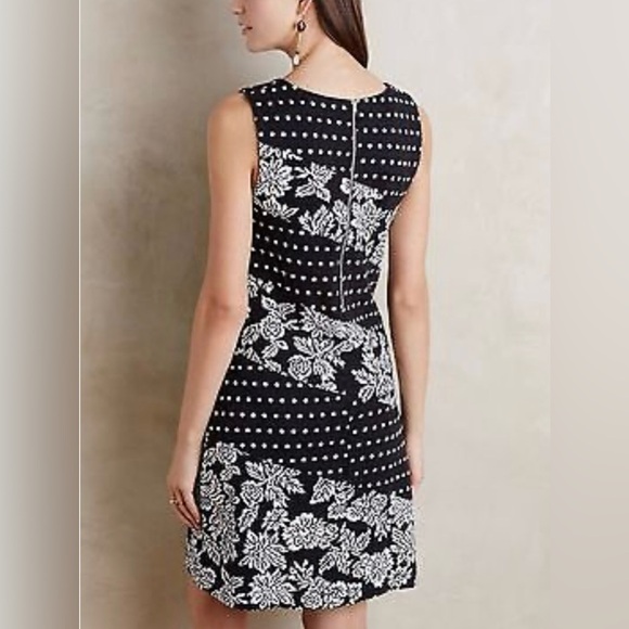 Anthropologie Maeve Black White Fit/Flare sleeveless knee length Dress Small - Picture 2 of 9